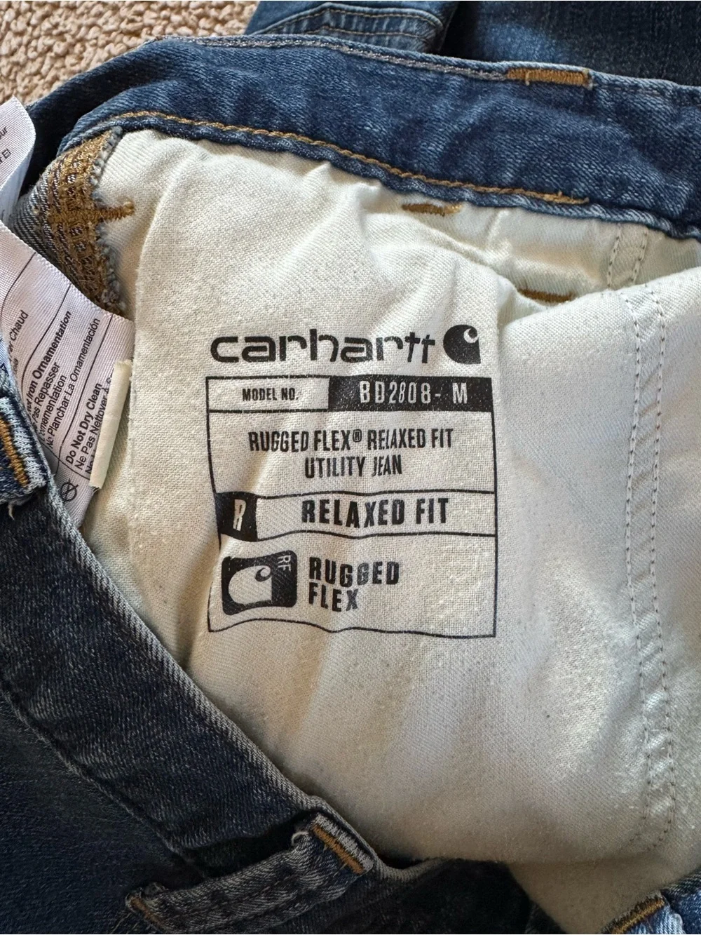 Carhartt Rugged Flex Relaxed Fit Utility Jeans 33x32 Medium Wash Carpenter